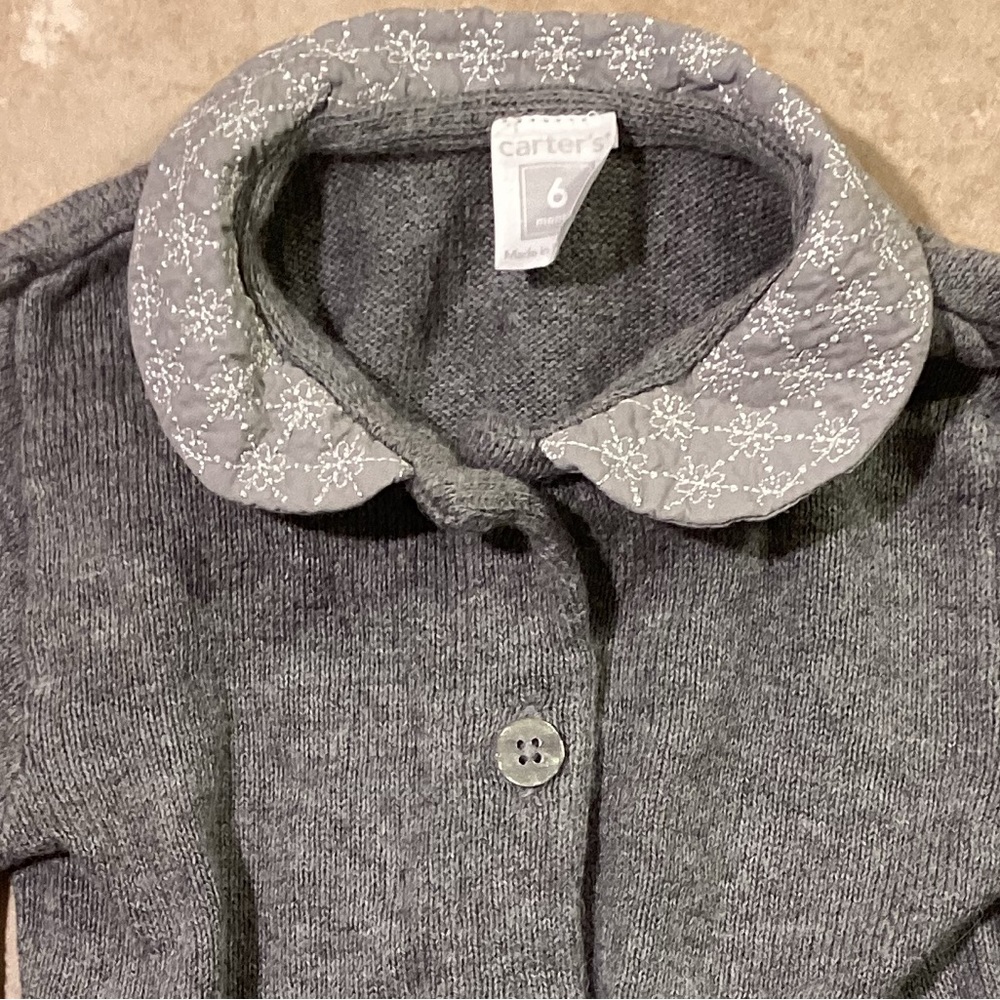 Gray Buttoned Cardigan With Decorative Collar Infant Size 6 Mon…